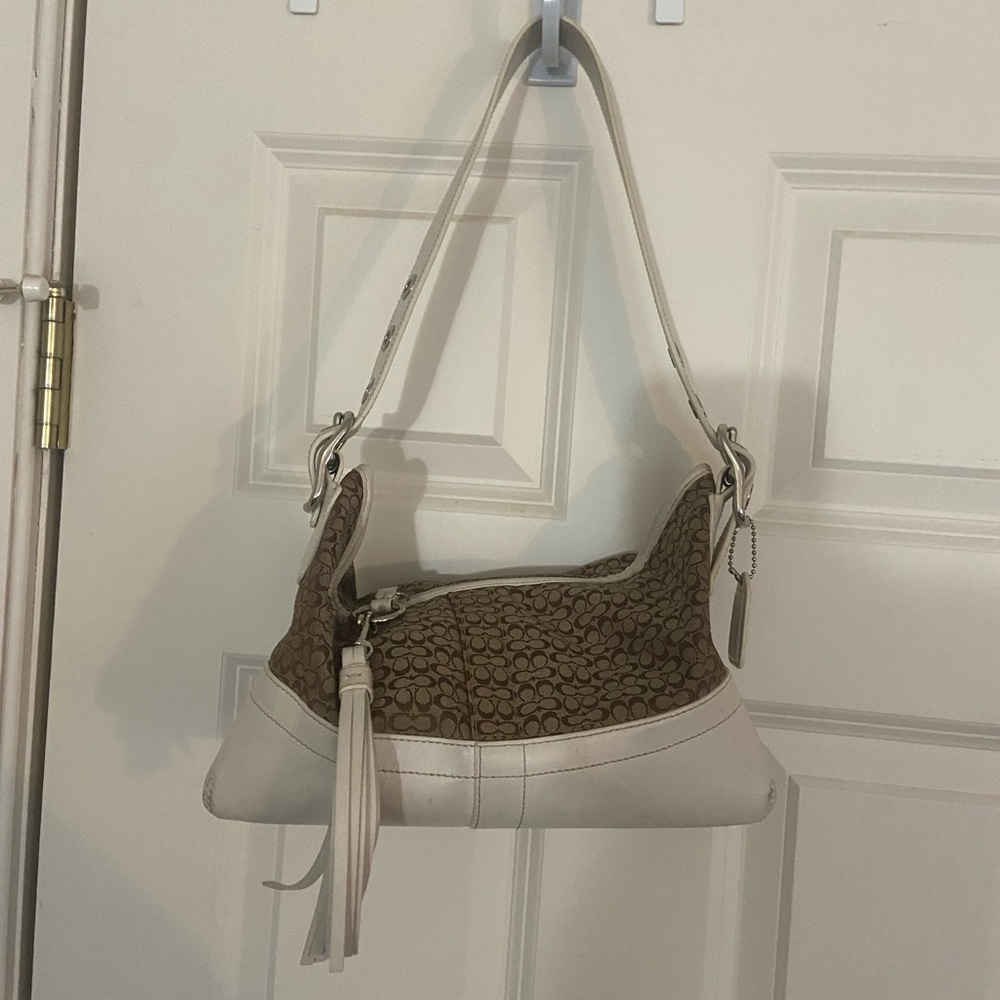 Coach Brown and Cream Signature Shoulder Bag